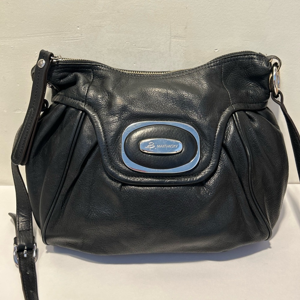 Marc Jacobs Black Leather Shoulder Bag with Silver-Tone Plaque